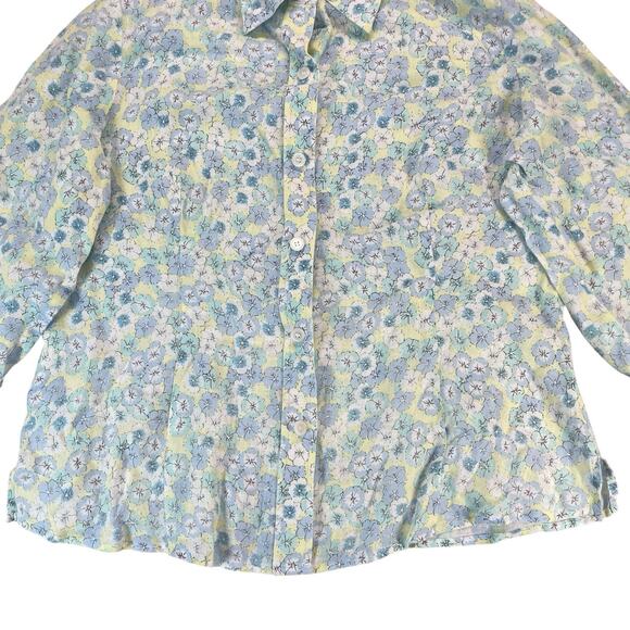 Liz Claiborne Floral 100% Linen Button Up Shirt Womens Sz L Feminine Bloomcore - Picture 3 of 13
